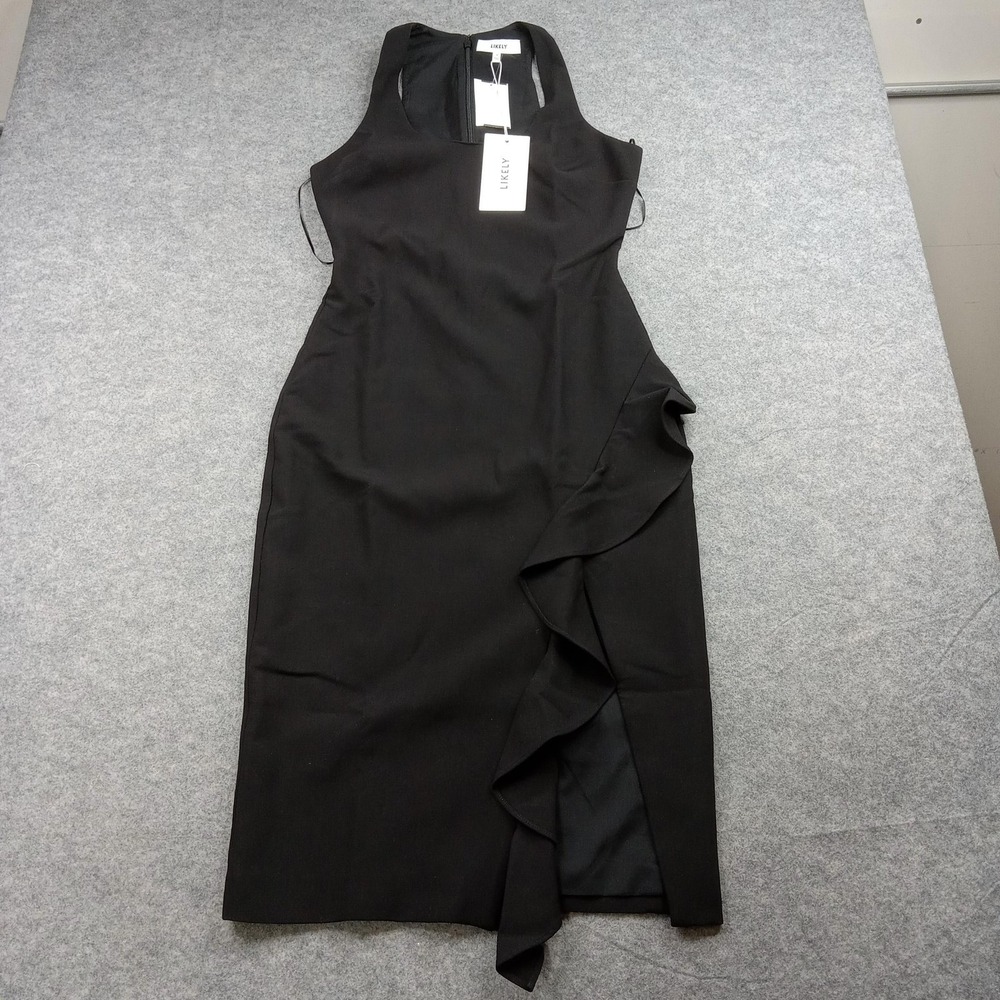 Likely Dress Womens 2 Black Sleeveless Ruffle‎ Sheath Midi Cocktail Party